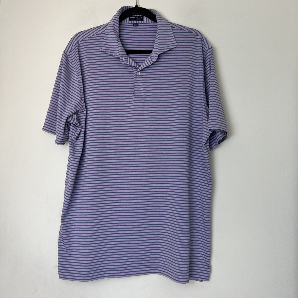 Peter Millar Men Polo  XL‎ Crown Crafted Purple Grey Stripe Short